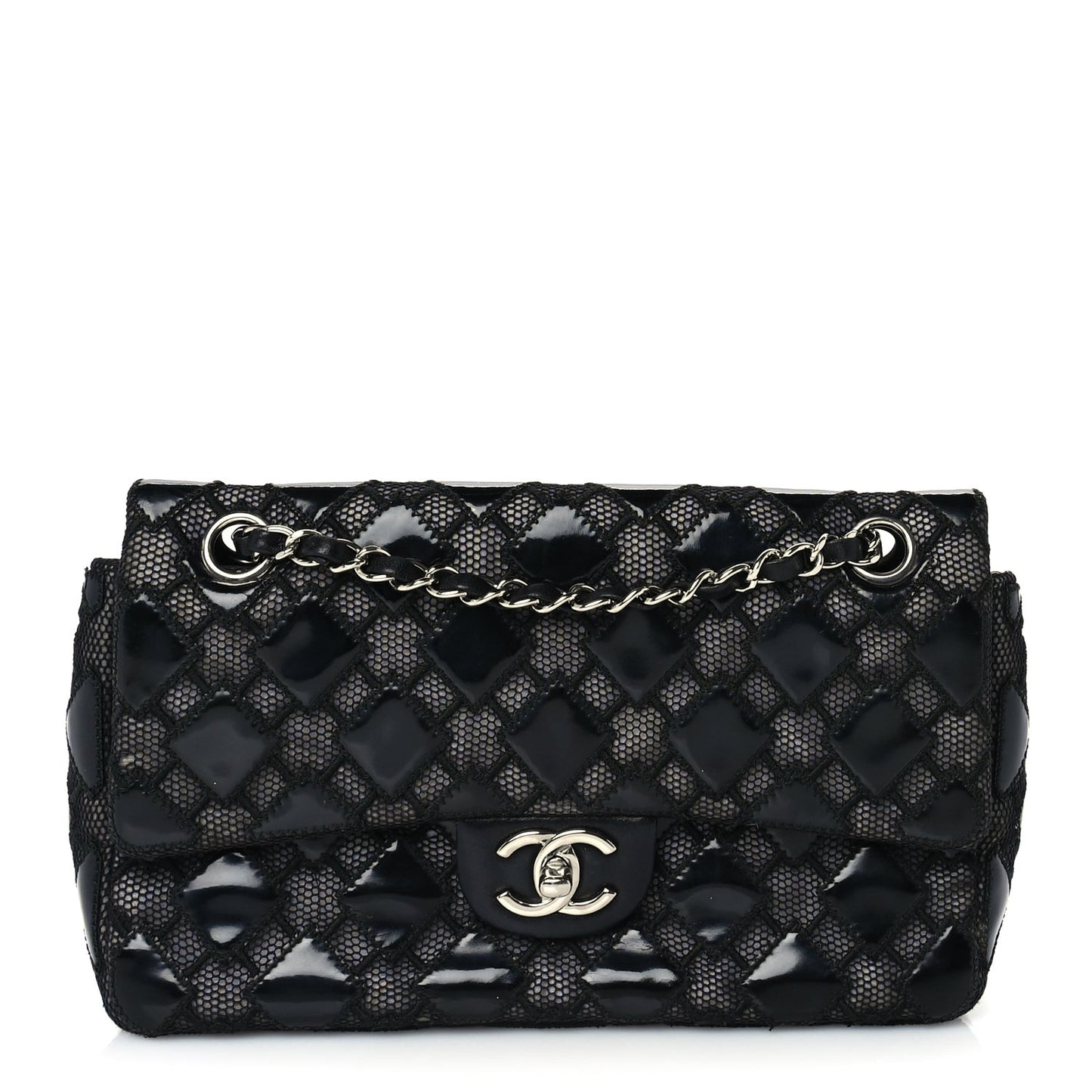 Vinyl Mesh Quilted Medium Single Flap  Black