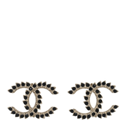 Chanel Strass Crystal Dazzling Wheat CC Earrings Black Gold 1 of 5