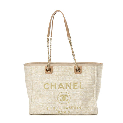 Chanel Canvas Small Deauville Tote Light Beige 1 of 10
