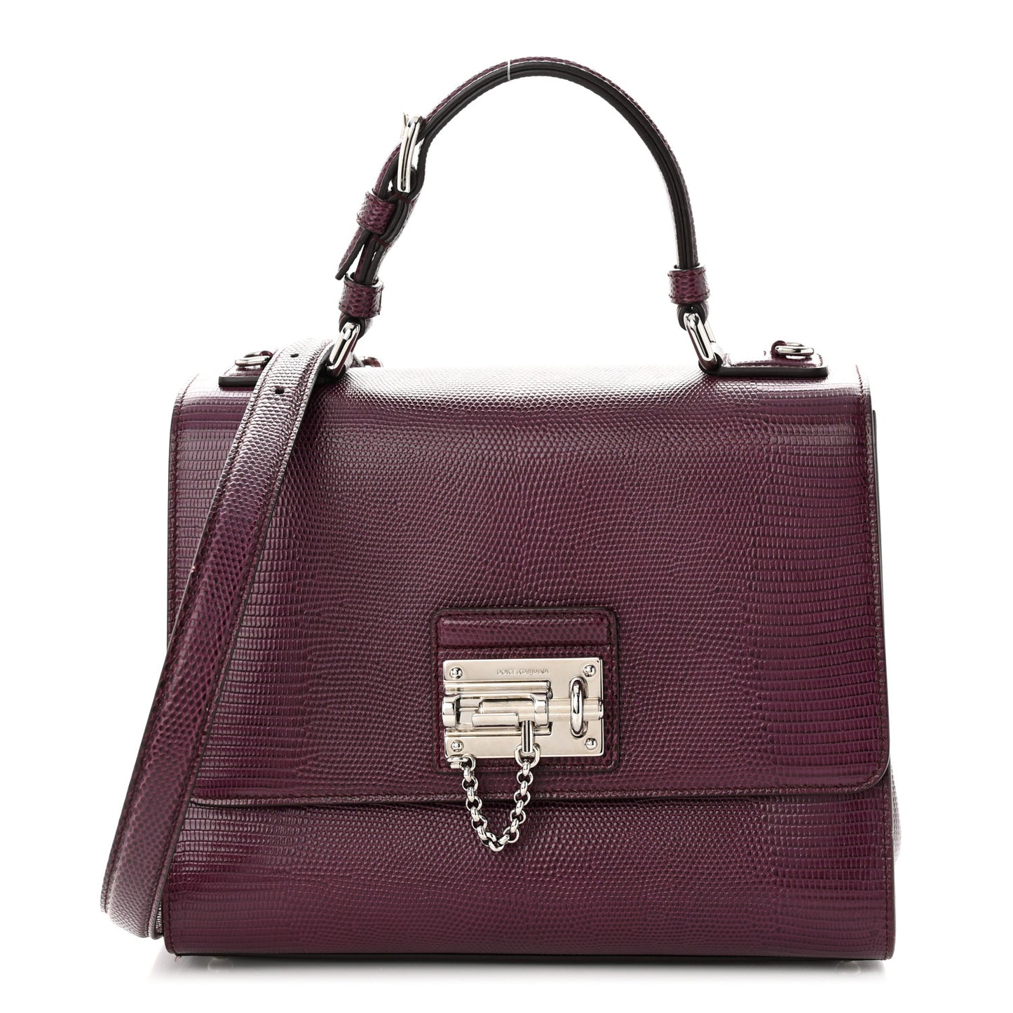 Lizard Calfskin Embossed Medium Monica Top Handle Bag Purple