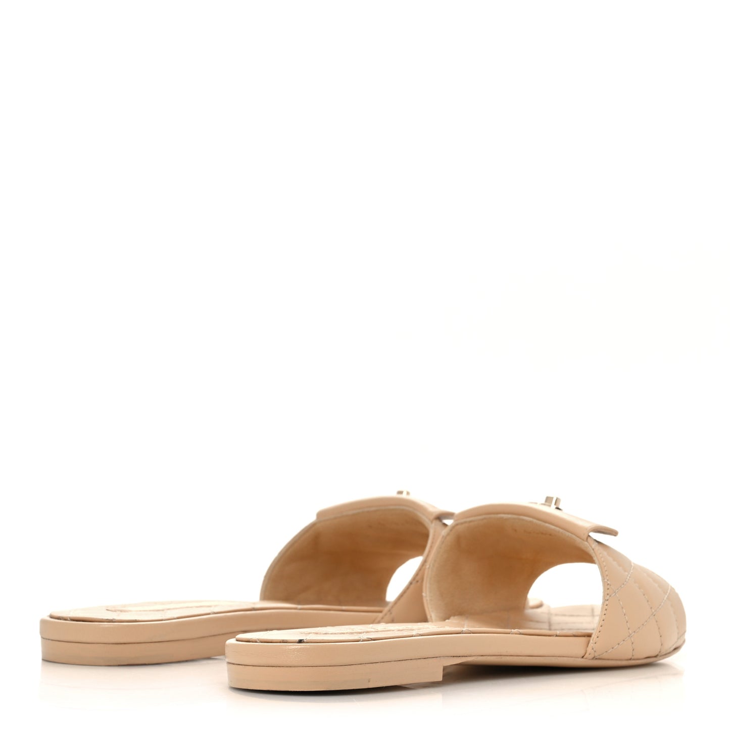 Lambskin Quilted CC Turnlock Sandals 38.5 Beige