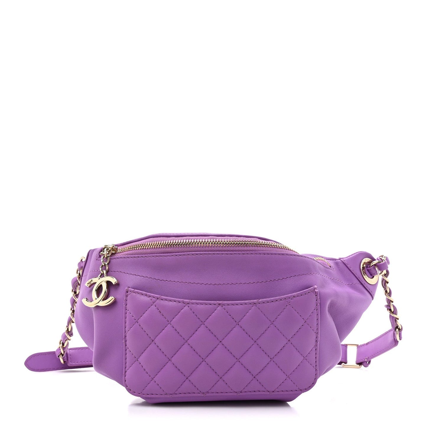 Lambskin Quilted Waist Belt Bag Purple