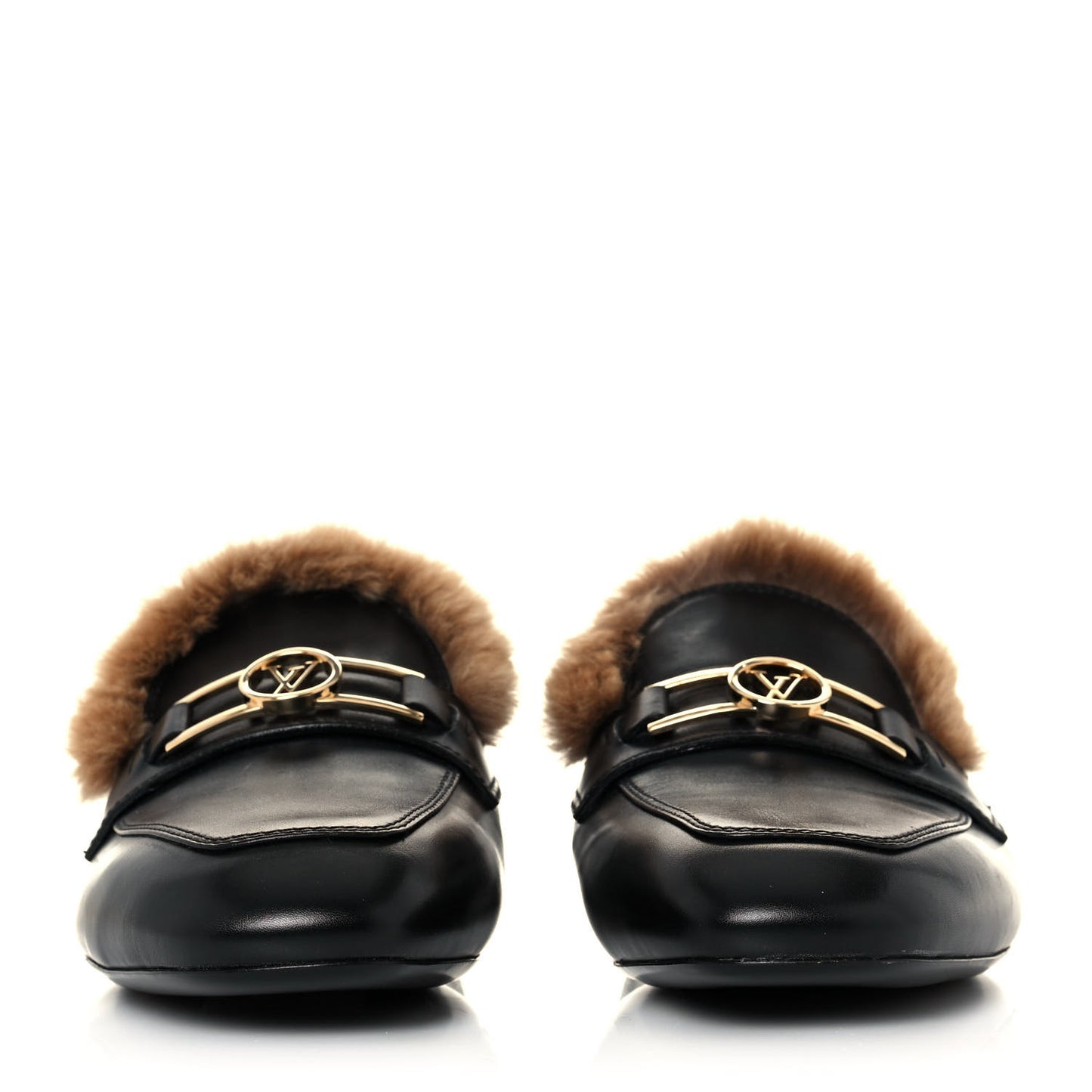 Calfskin Mink Upper Case Flat Loafer 38 Black