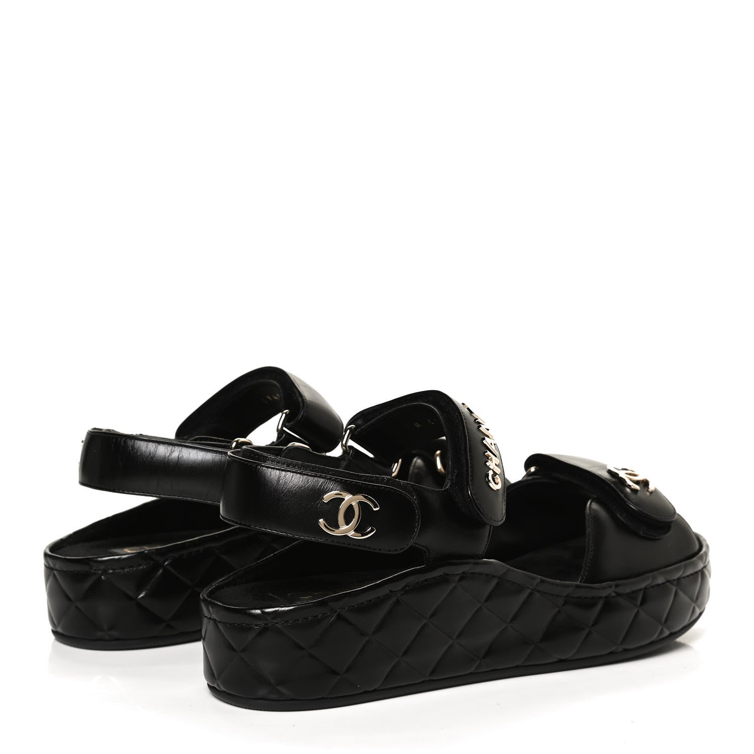 Chanel Shiny Calfskin Logo Platform Sandals 38 Black 4 of 13