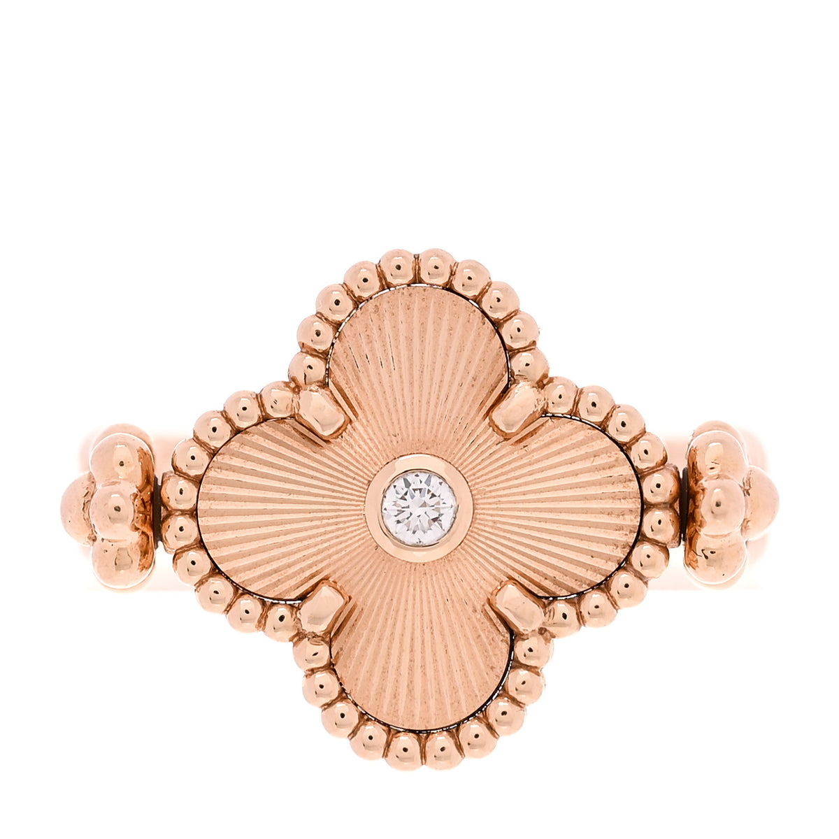 18K Rose Gold Diamond Carnelian Reversible Guilloche Vintage Alhambra Ring 52 6