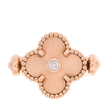 Van Cleef & Arpels 18K Rose Gold Diamond Carnelian Reversible Guilloche Vintage Alhambra Ring 52 6 2 of 6