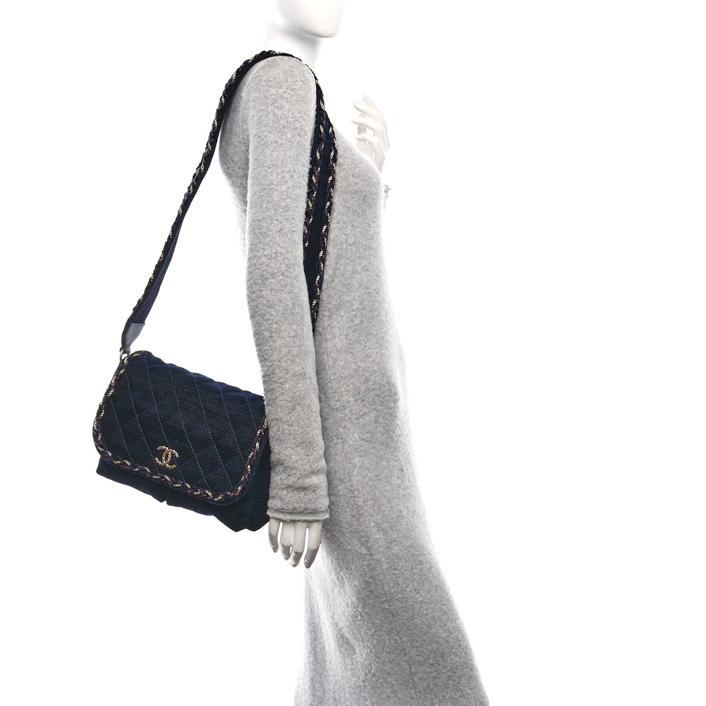 Wool Velvet Quilted Parisian Stroll Messenger Navy