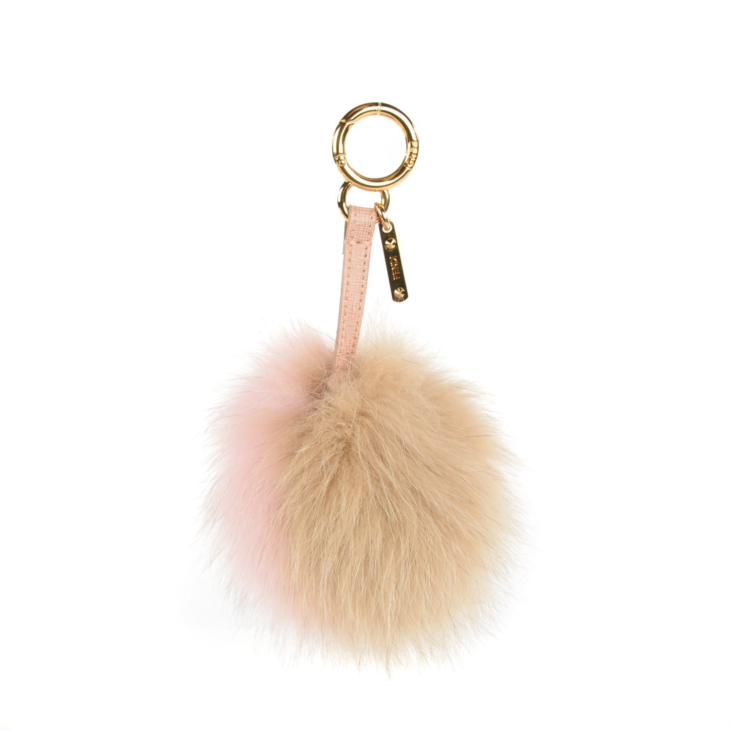 Fendi Fox Fur Vitello Elite Bi-Color Pom Pom Bag Charm Rosa Cammello Cipria 1 of 7