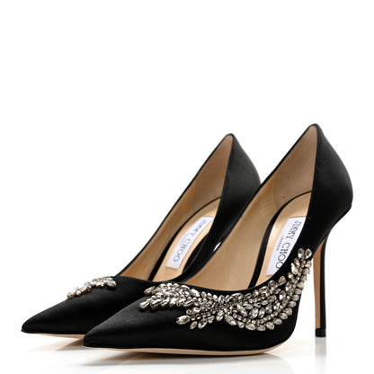 Jimmy Choo Satin Crystal Embellished Love 85mm Pumps 39 Black 3 of 11