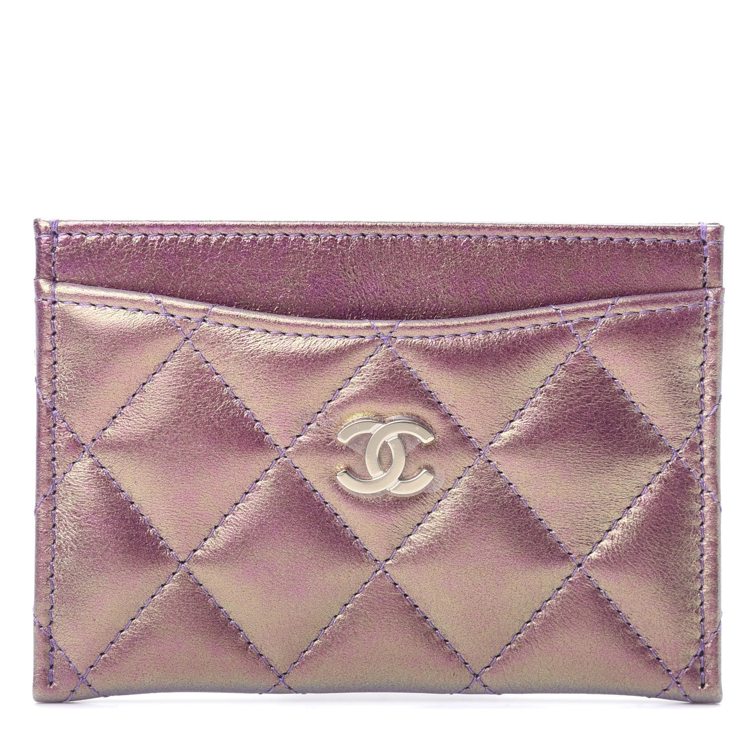 Chanel Metallic Lambskin Quilted Card Holder Purple 1 of 9