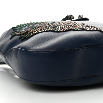 Gucci Calfskin Crystal Feather Embroidered Large Dionysus Hobo Dark Blue 9 of 14