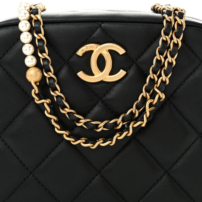 Chanel Lambskin Quilted Pearl Chain Camera Case Black 7 of 10