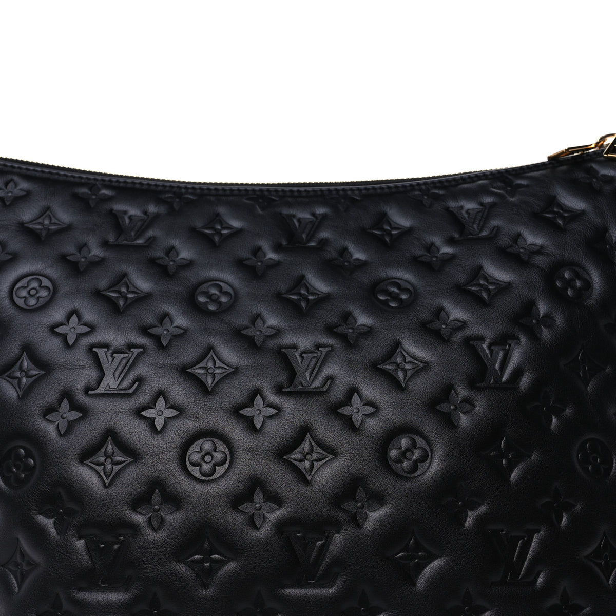 Lambskin Embossed Monogram Coussin Hobo MM Black
