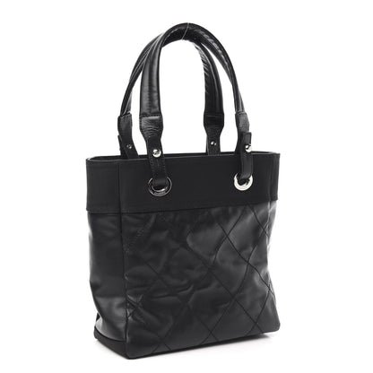 Chanel Coated Canvas Quilted Small Paris Biarritz Tote Black 2 of 9