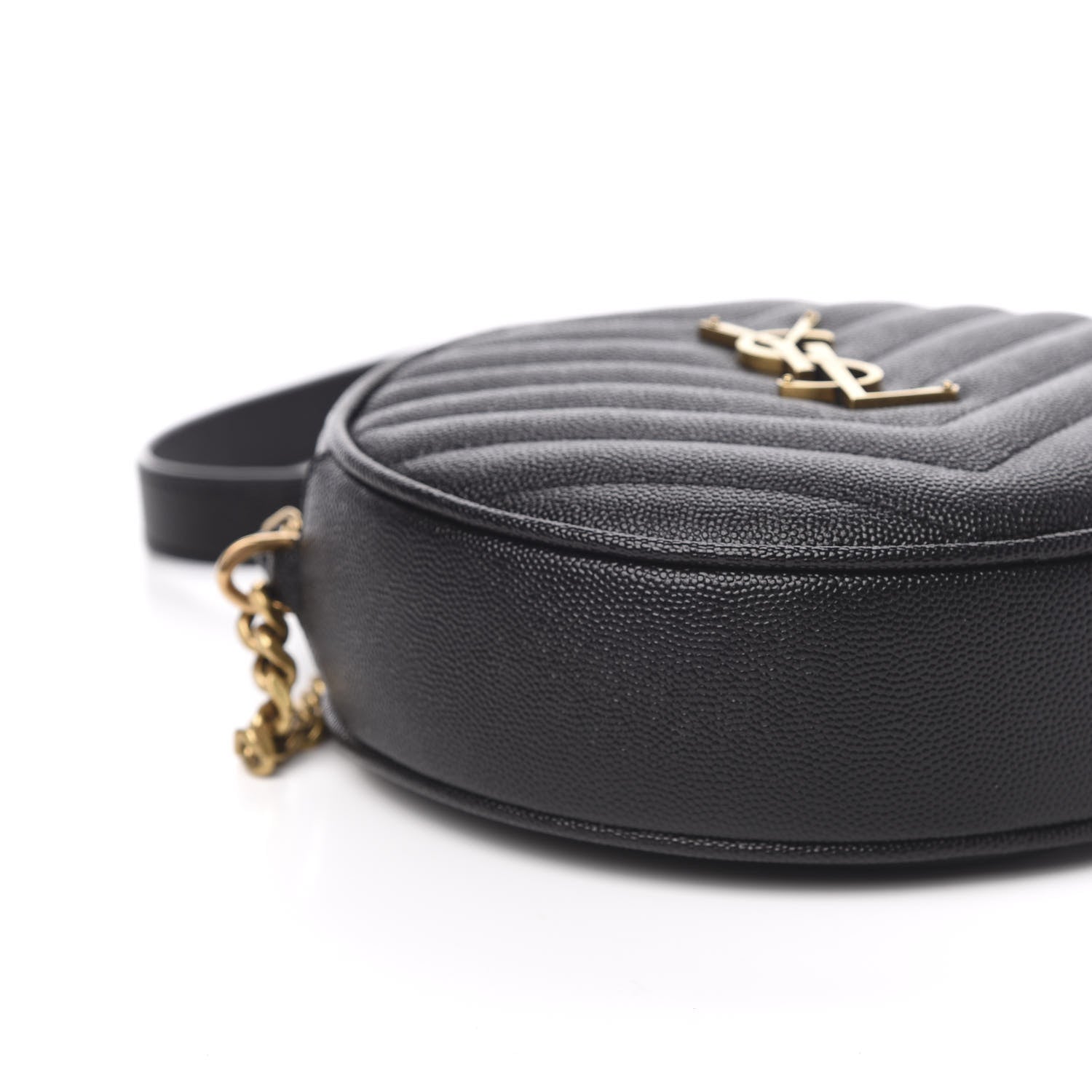Saint Laurent Grain De Poudre Matelasse Chevron Quilted Round Vinyle Camera Bag Black 8 of 10