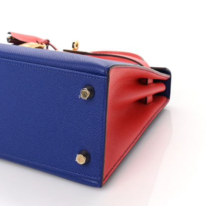 Hermes Epsom Bi-Color Horseshoe Kelly Sellier 25 Bleu Electrique Rose Jaipur 9 of 9