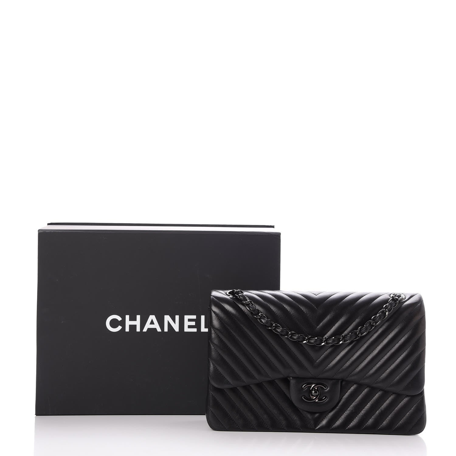 Chanel Lambskin Chevron Quilted Jumbo Double Flap So Black 9 of 9