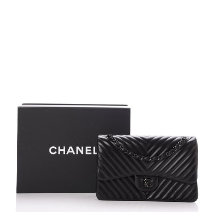 Chanel Lambskin Chevron Quilted Jumbo Double Flap So Black 9 of 9