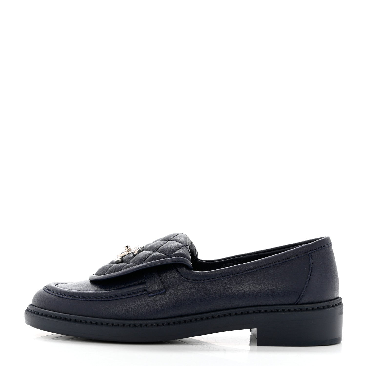 Chanel Lambskin Quilted CC Turnlock Loafers 37 Navy 1 of 10