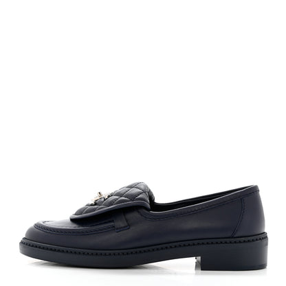 Chanel Lambskin Quilted CC Turnlock Loafers 37 Navy 1 of 10