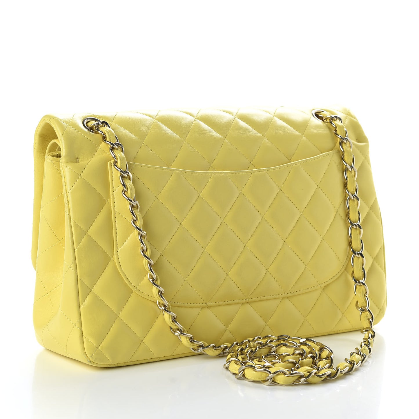 Lambskin Quilted Jumbo Double Flap Yellow