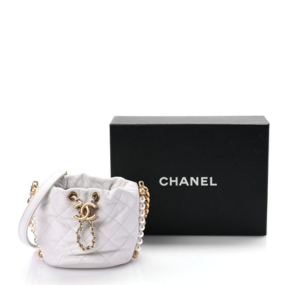 Chanel Calfskin Quilted Pearl Mini About Pearls Drawstring Bucket Bag White 10 of 10