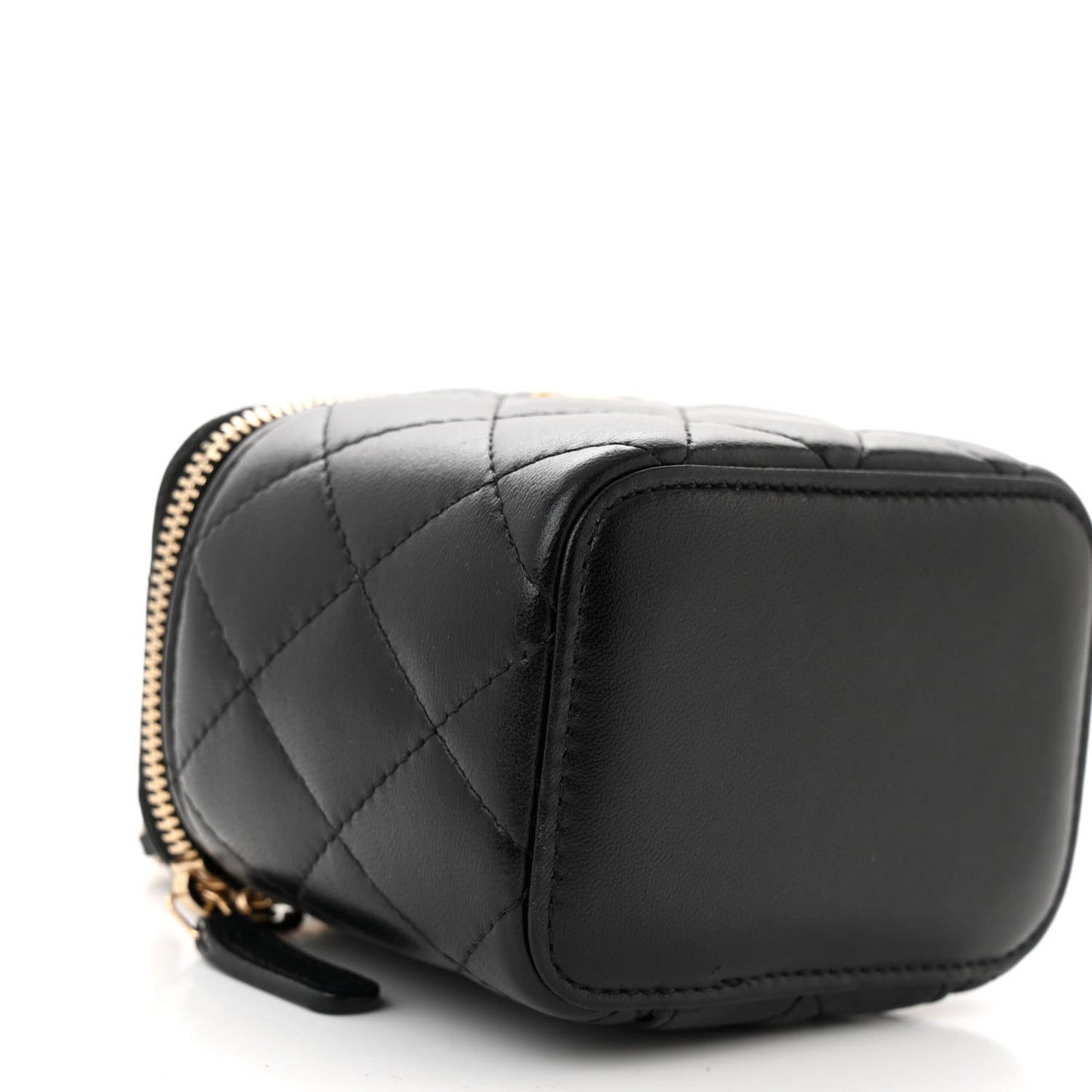Lambskin Quilted Mini Pearl Crush Vanity Case With Chain Black