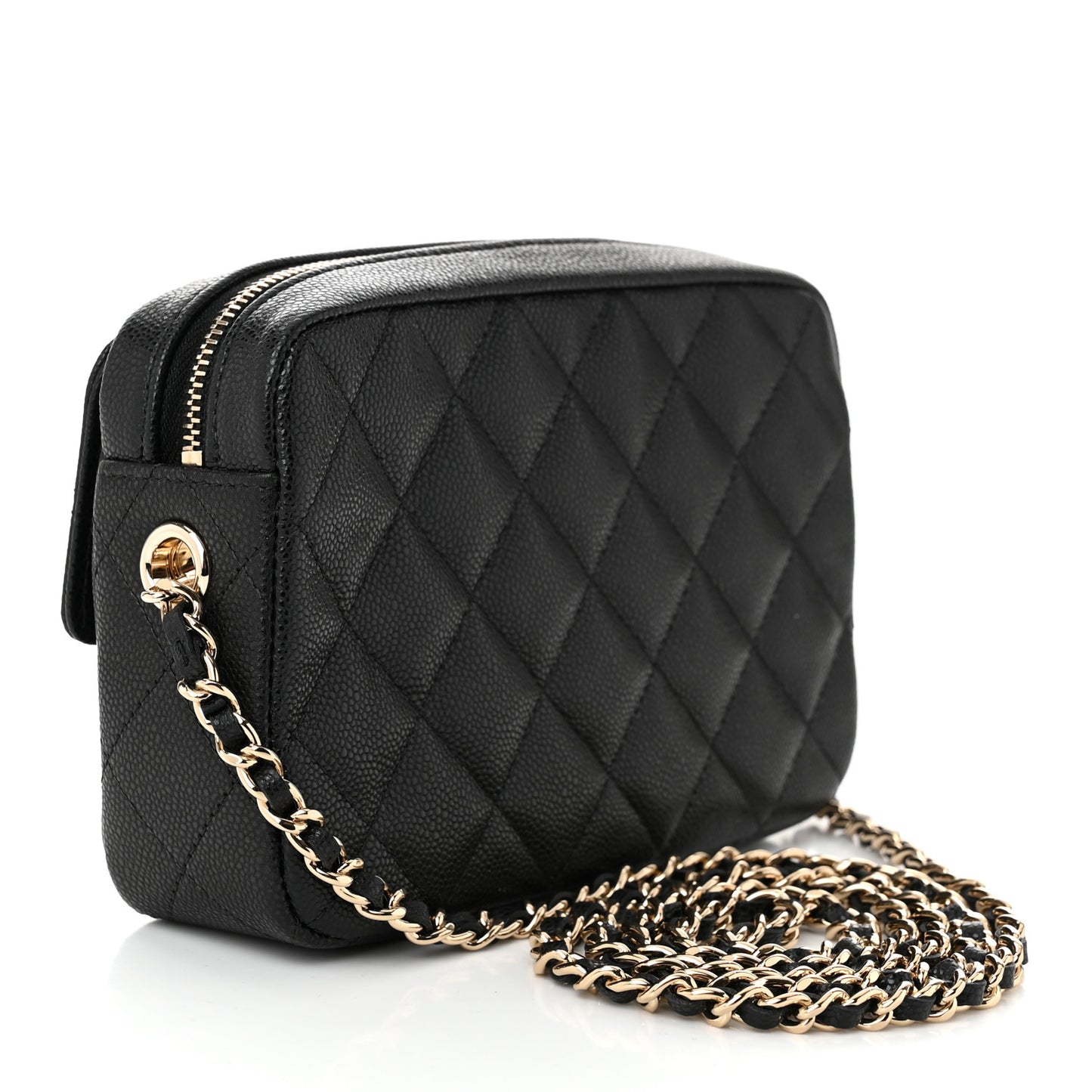 Caviar Quilted Mini Zip Clutch With Chain Black