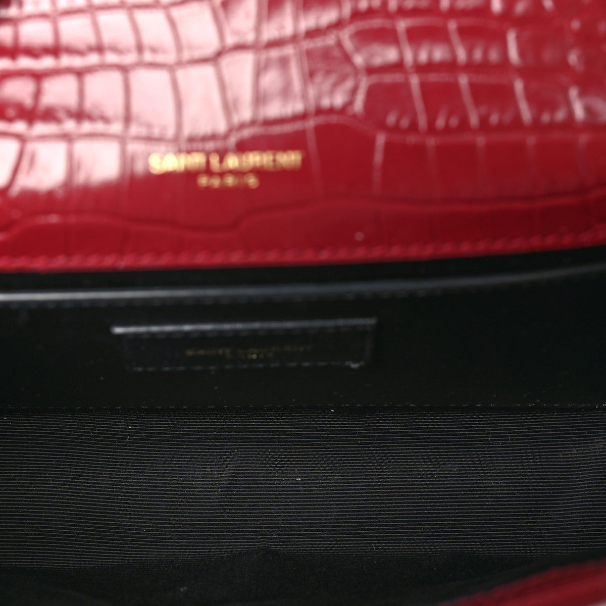 Calfskin Crocodile Embossed Small Classic Monogram Kate Tassel Satchel Amaretto