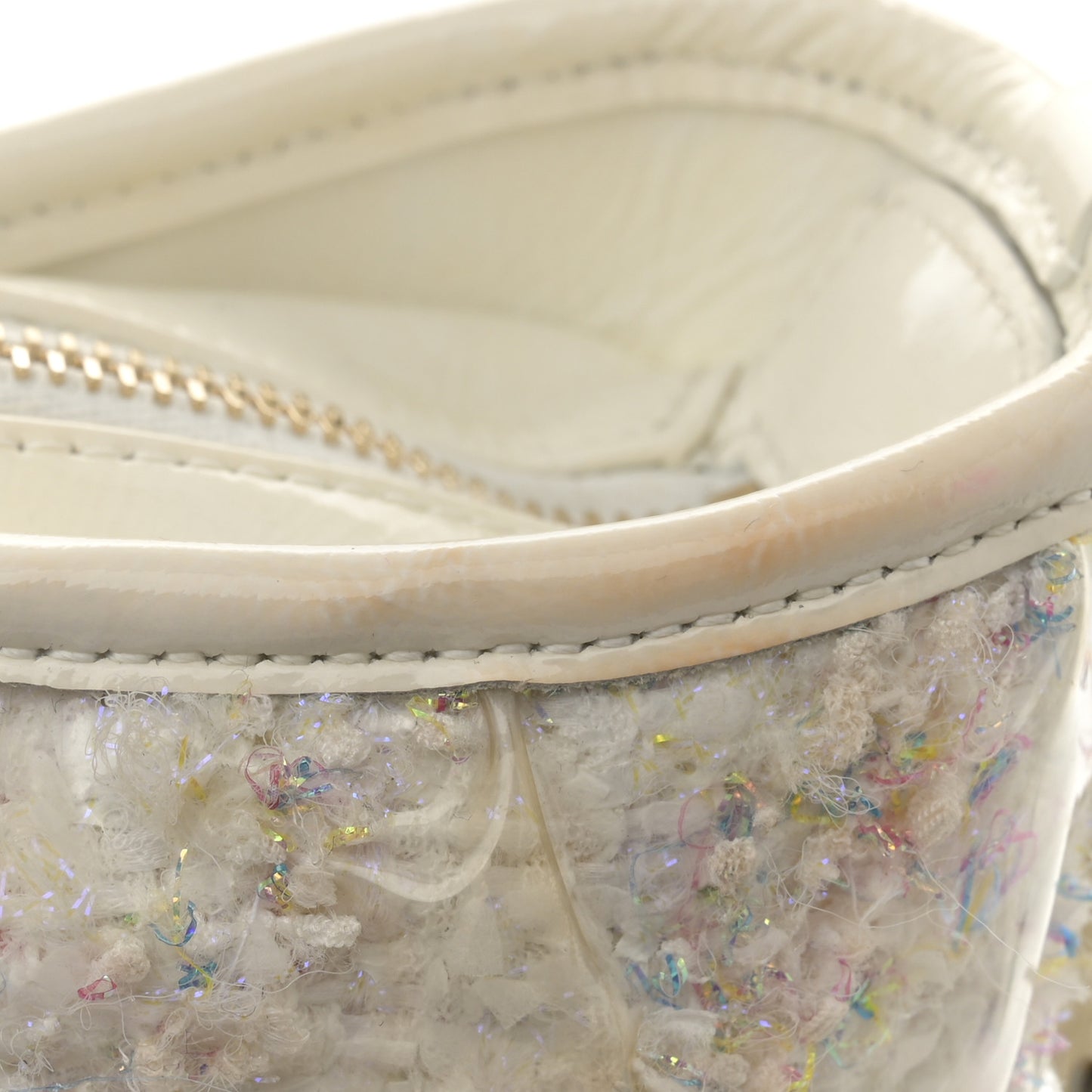 Tweed PVC Patent Chevron Quilted Medium Gabrielle Hobo White