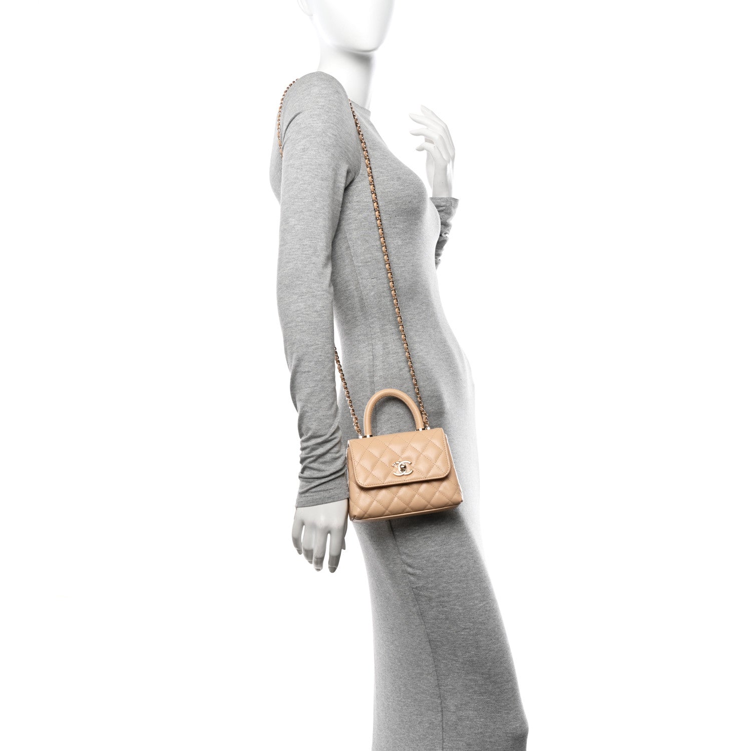 Chanel Caviar Quilted Coco Handle Clutch With Chain Beige 2 of 11