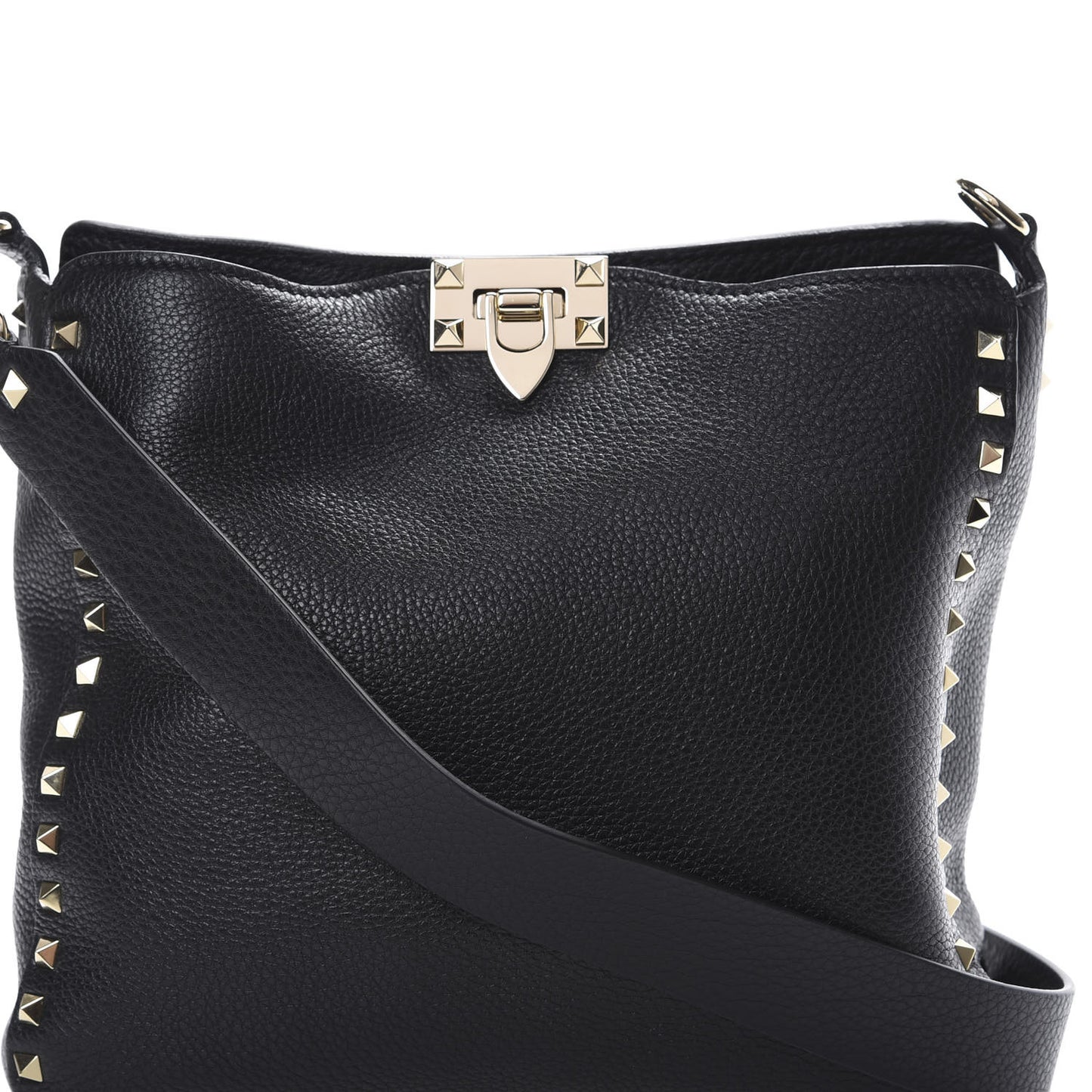 Pebbled Calfskin Small Rockstud Flip-Lock Messenger Bag Black