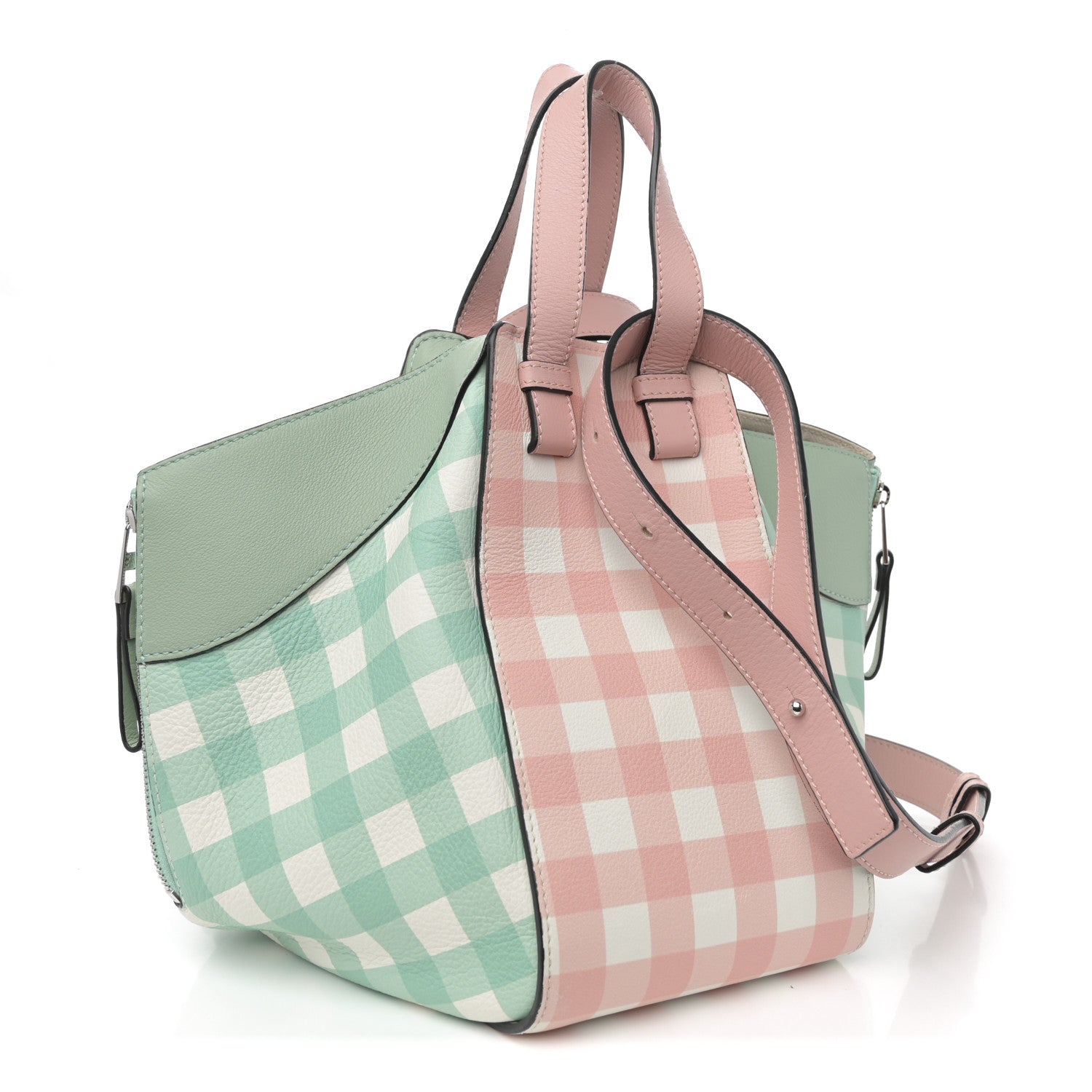 Loewe Calfskin Gingham Small Hammock Shoulder Bag Pink Green 3 of 12