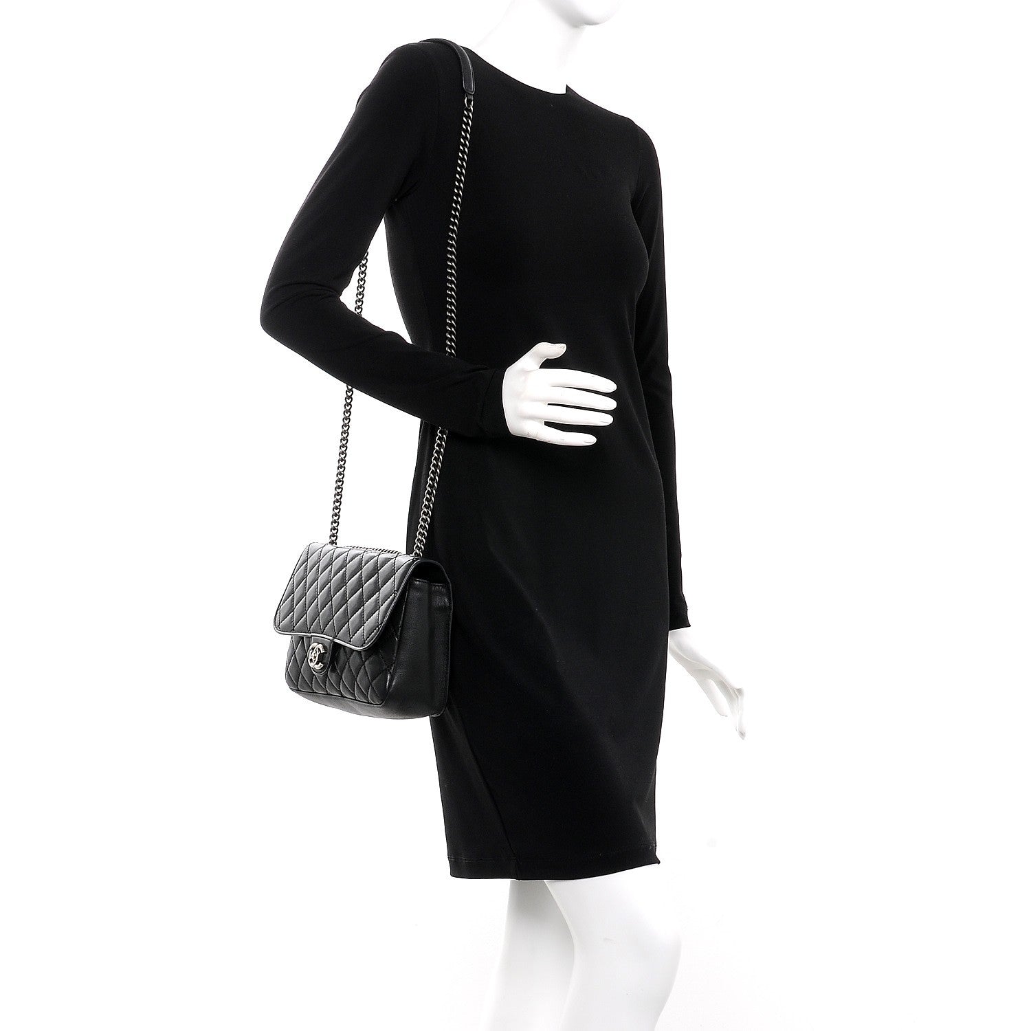 Chanel Calfskin Stitched Quilted Flap Black 2 of 8