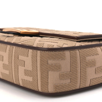 Fendi Sardinian Jacquard Vitello King FF 1974 Embroidered Baguette Sand Ghianda 8 of 9