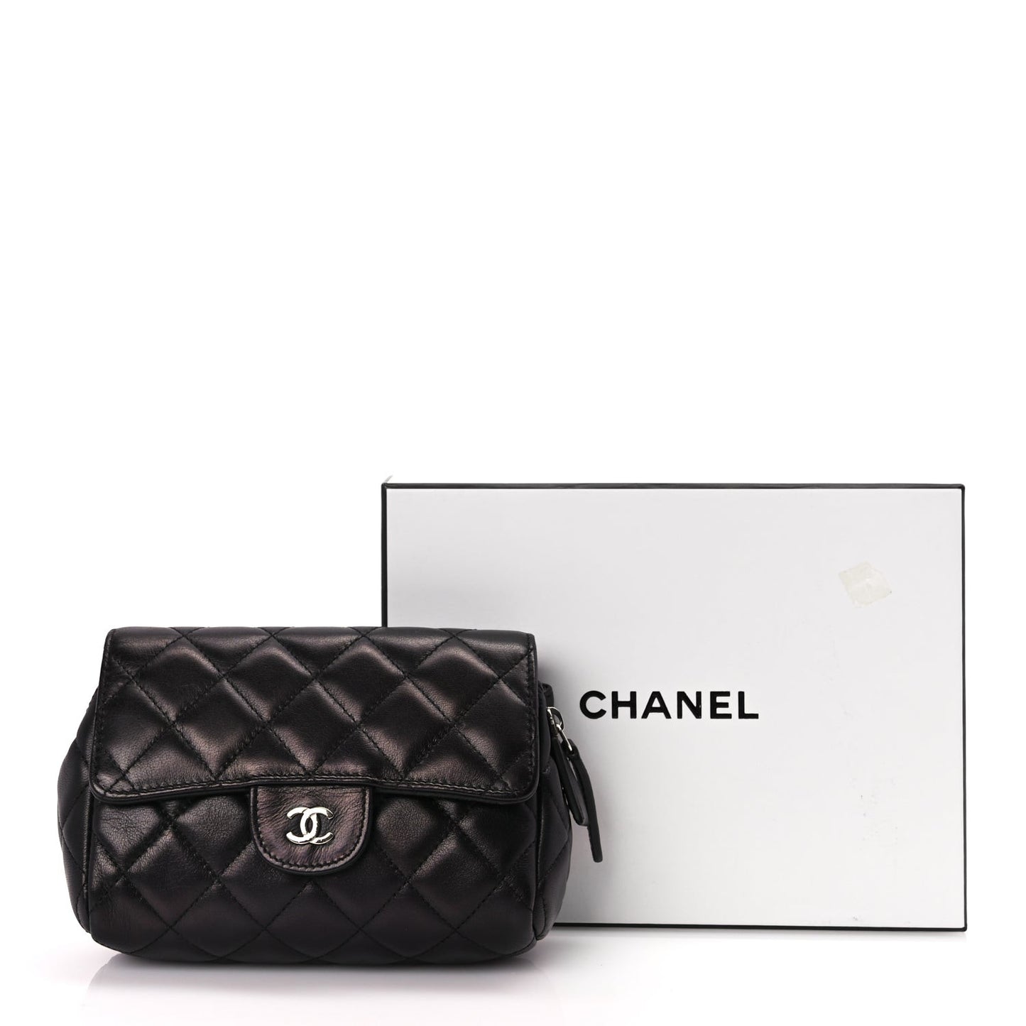 Lambskin Quilted Flap Cosmetic Case Black