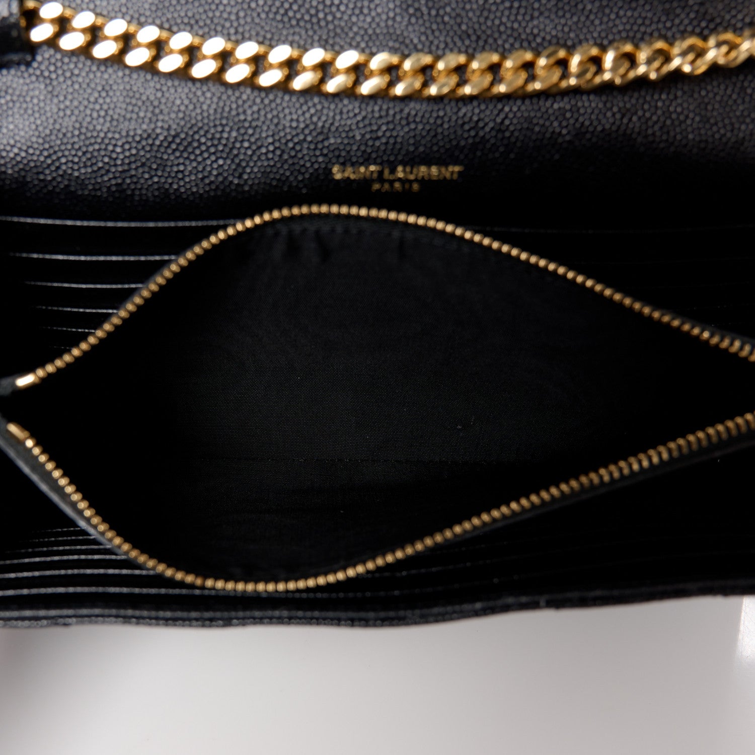 Saint Laurent Grain De Poudre Matelasse Chevron Monogram Chain Wallet Black 7 of 10
