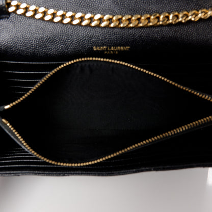 Saint Laurent Grain De Poudre Matelasse Chevron Monogram Chain Wallet Black 7 of 10
