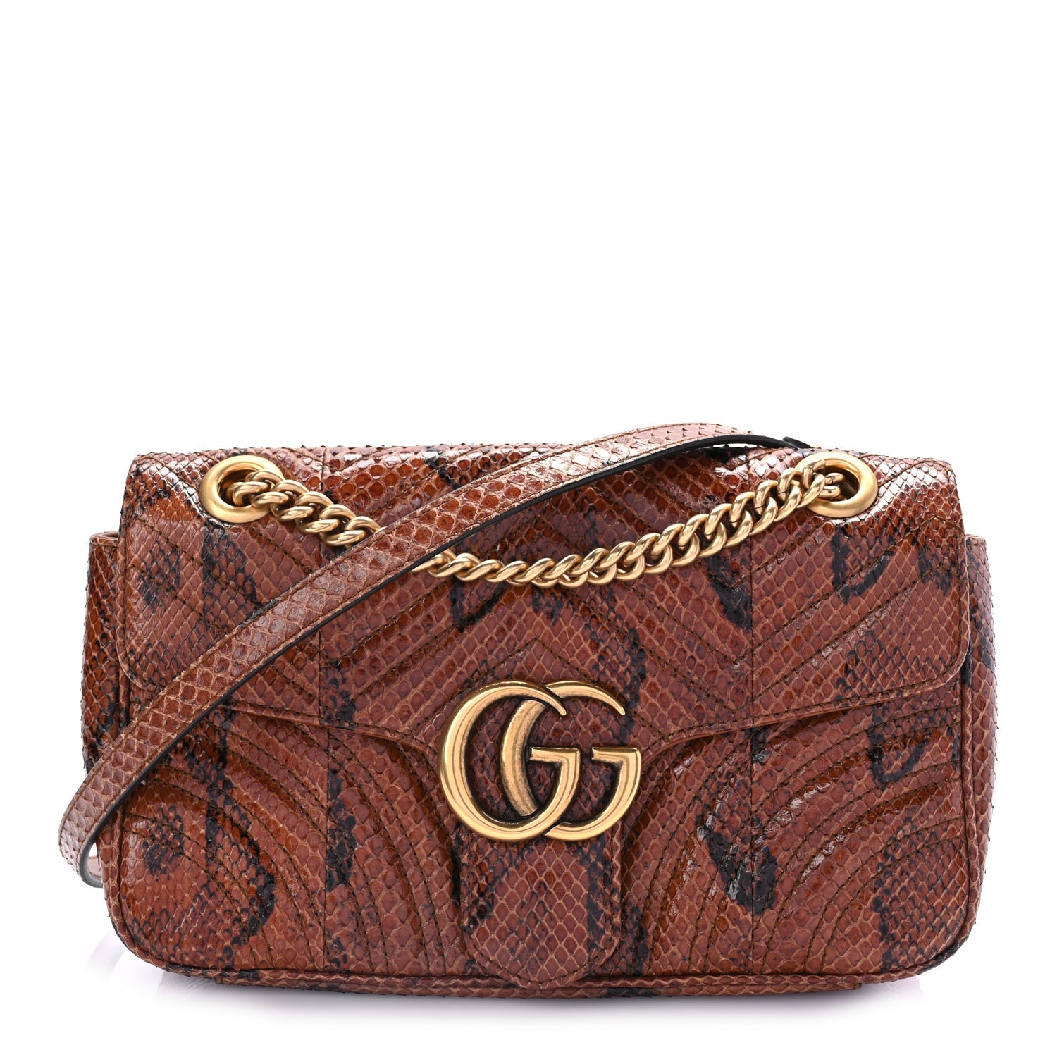 Gucci Snakeskin Matelasse Small GG Marmont Shoulder Bag Brown 10 of 18