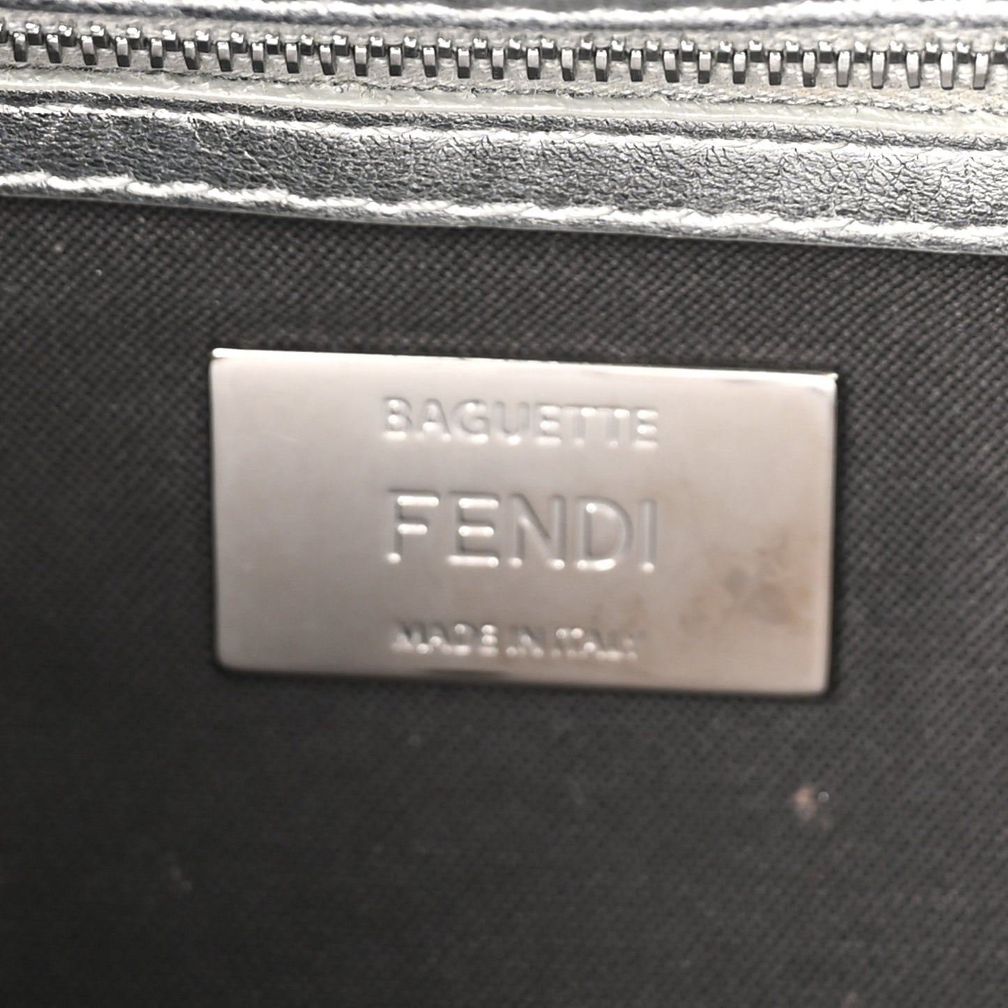 Vitello Catalan Mirror FF 1974 Embossed Baguette Argento