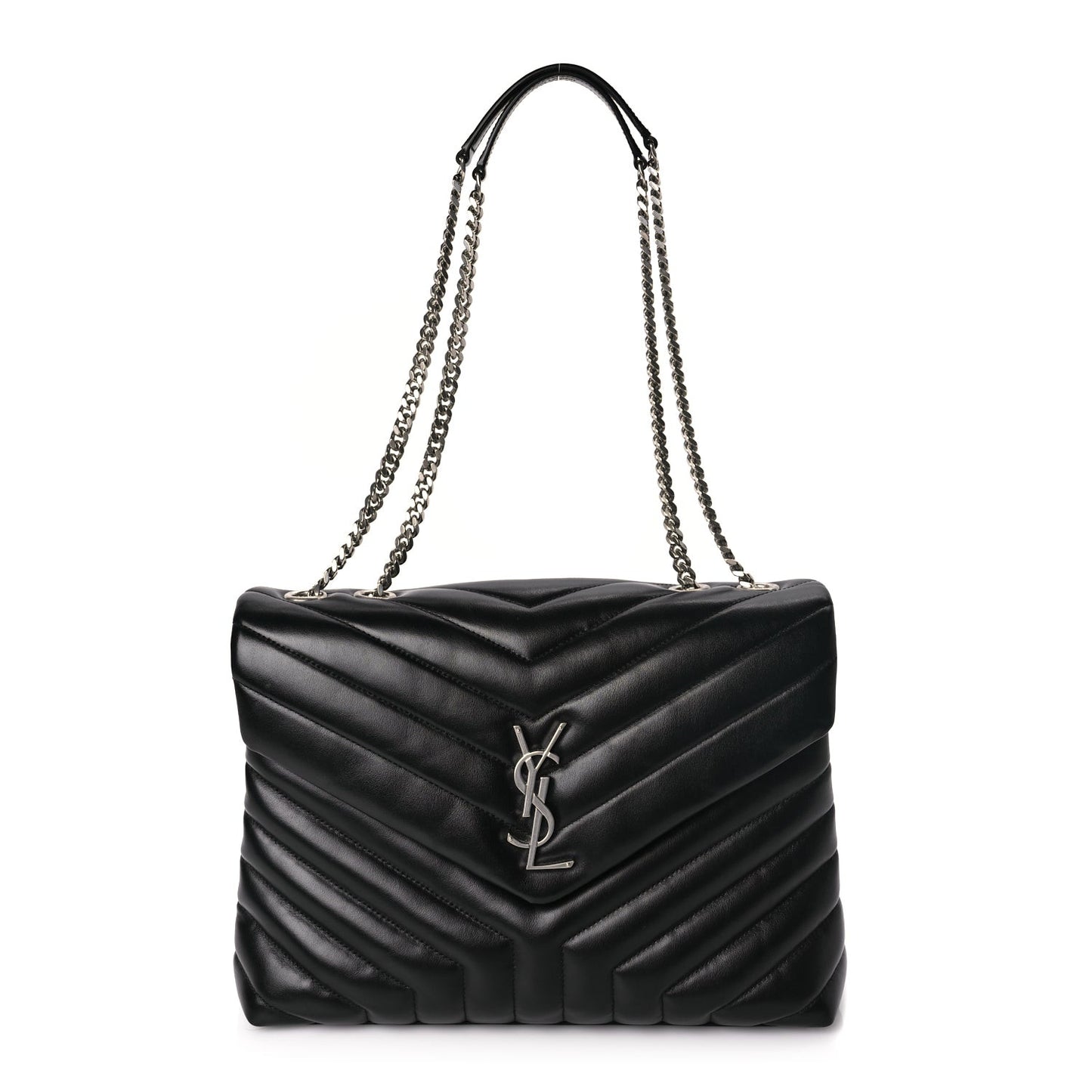 Calfskin Y Quilted Monogram Medium Loulou Chain Satchel Black