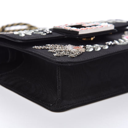 Gucci Grosgrain Crystal Embellished Square G Shoulder Bag Black 8 of 12