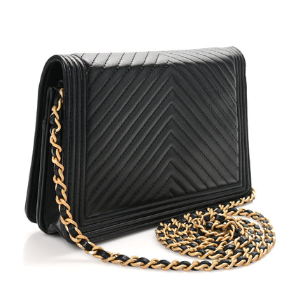 Chanel Lambskin Chevron Boy Wallet On Chain WOC Black 3 of 10