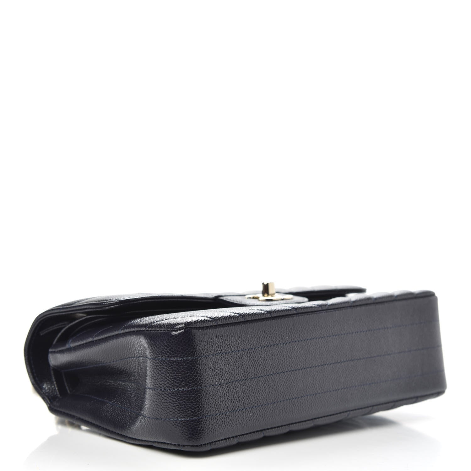 Chanel Caviar Chevron Quilted Small Double Flap Navy Blue 4 of 11