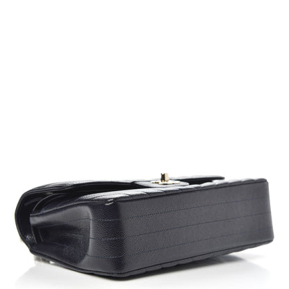 Chanel Caviar Chevron Quilted Small Double Flap Navy Blue 4 of 11