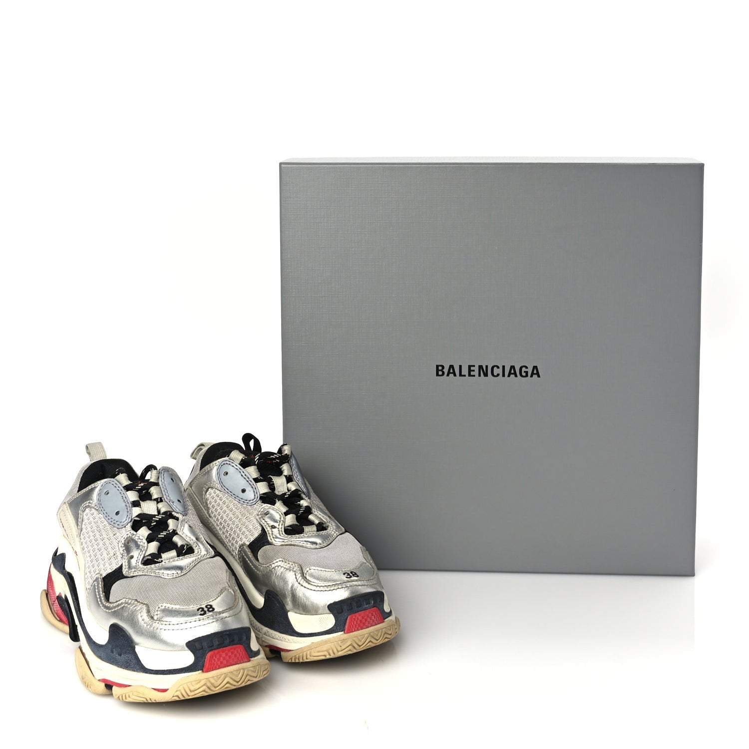 Balenciaga Mesh Nubuck Womens Triple S Sneakers 38 Black Argent 8 of 8