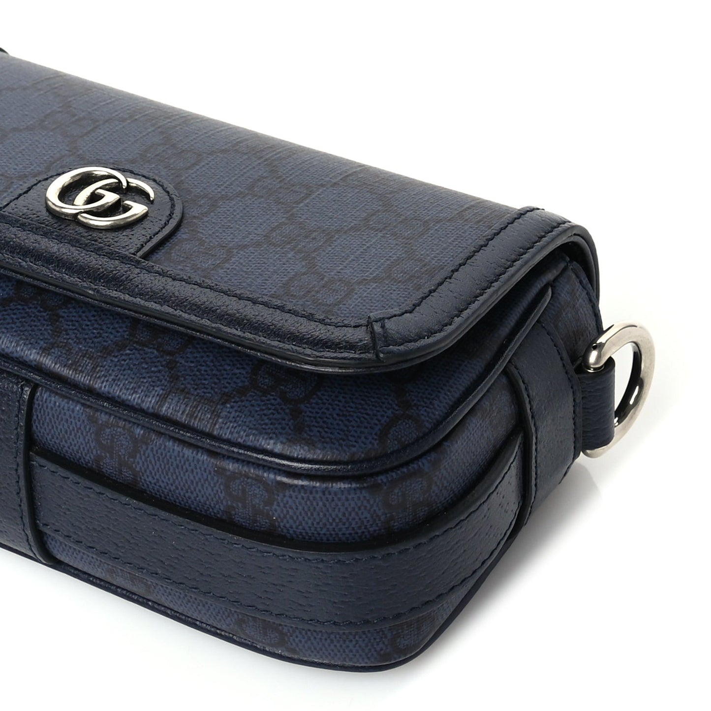 GG Supreme Monogram Web Mini Ophidia Flap Shoulder Bag  Navy