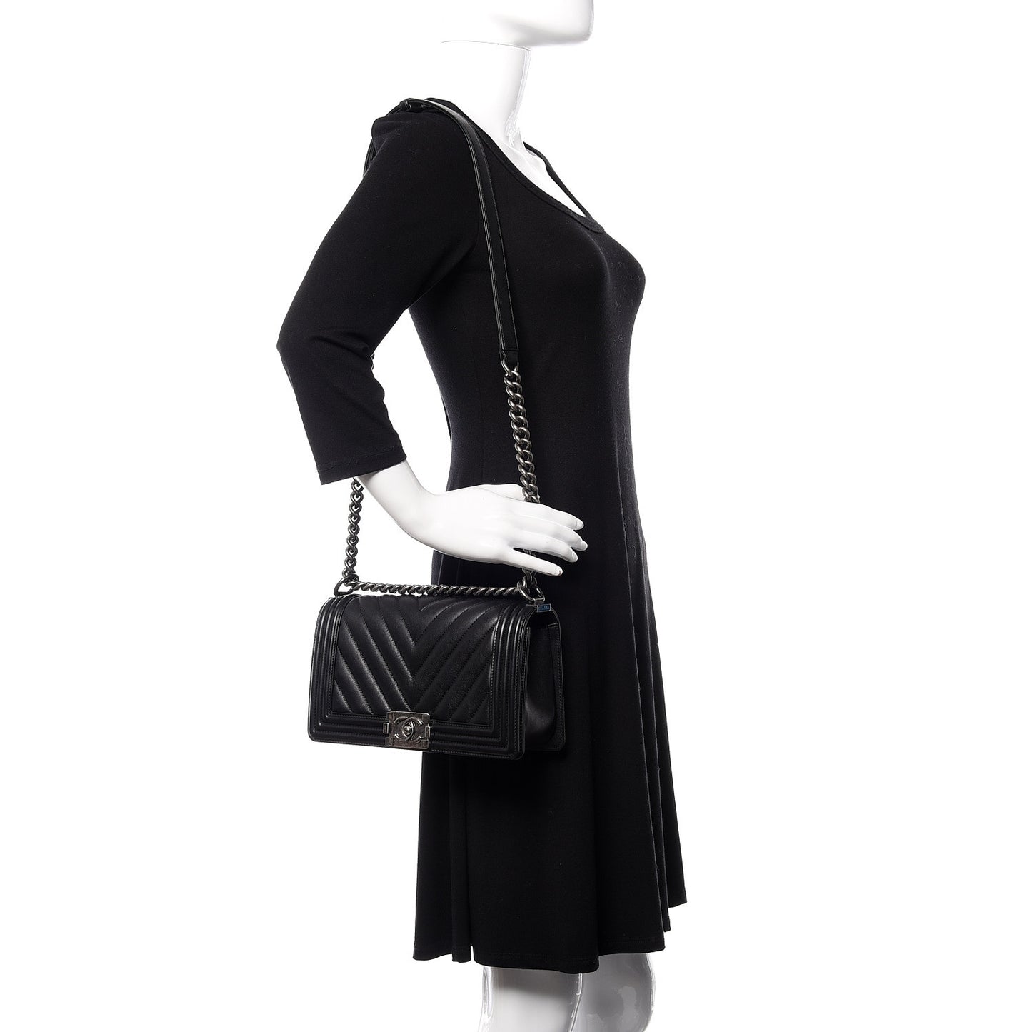 Calfskin Chevron Medium Boy Flap Black