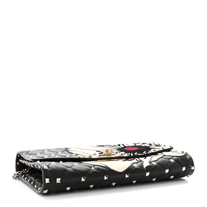 Valentino Garavani Nappa Rockstud Spike Flower Wallet on Chain Black Ivory 4 of 11