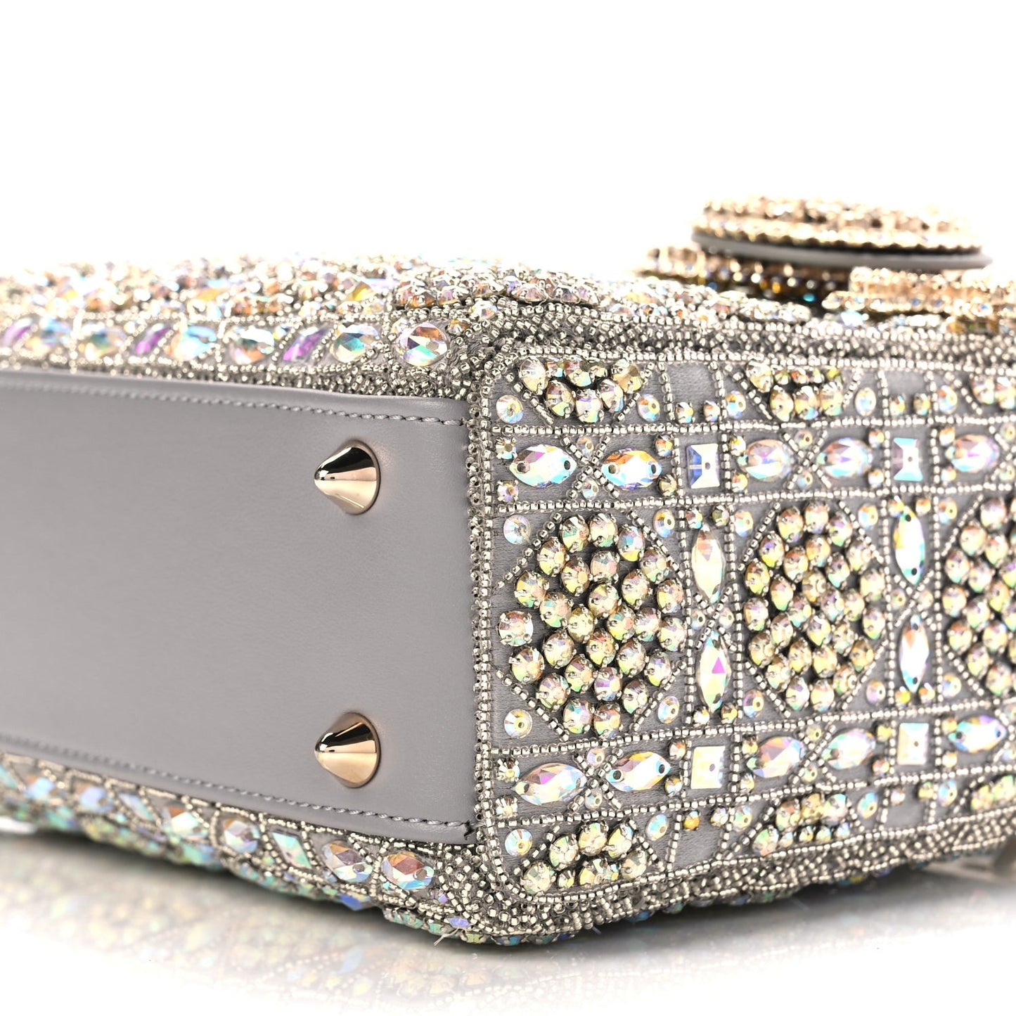 Calfskin Satin Celestial Bead Embroidery Cannage Mini Lady Dior Grey